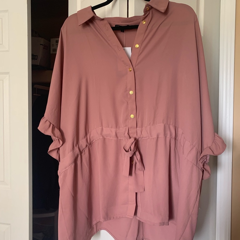 FashionNova Plus Ruffle Talk Button Down Shirt